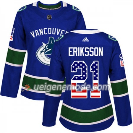 Dame Eishockey Vancouver Canucks Trikot Loui Eriksson 21 Adidas 2017-2018 Blue USA Flag Fashion Authentic
